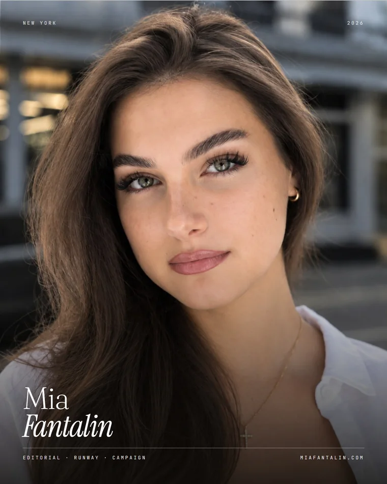 Card front: close portrait of Mia Fantalin, name set over the photograph